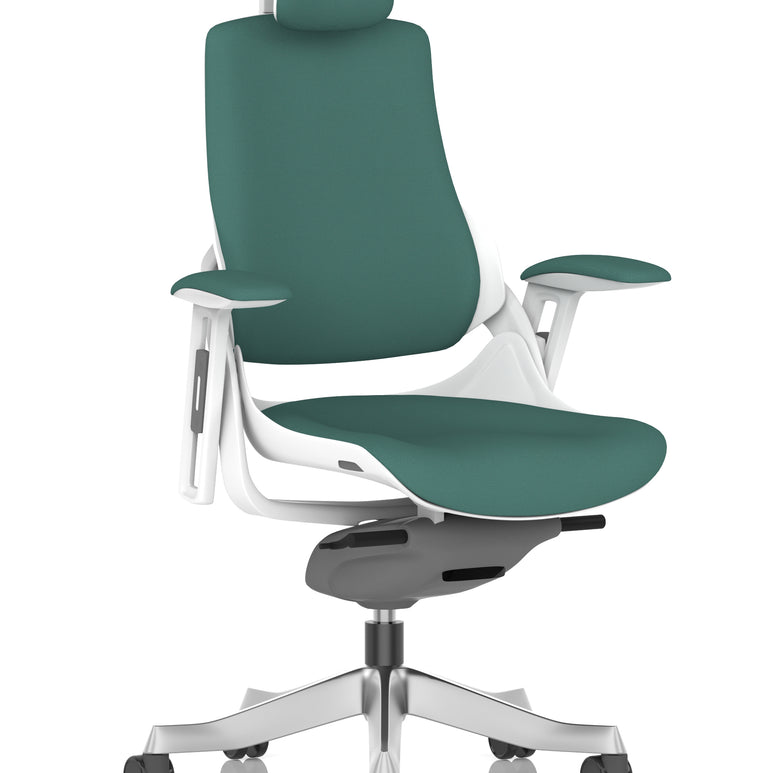 Zure High Back White Shell Fabric Executive Office Chair with Arms
