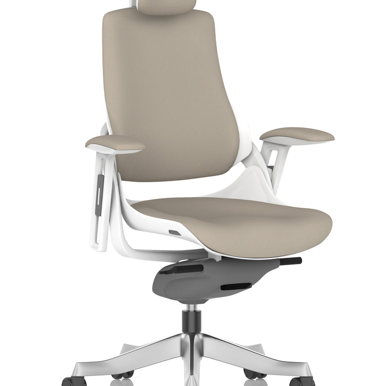 Zure High Back White Shell Fabric Executive Office Chair with Arms