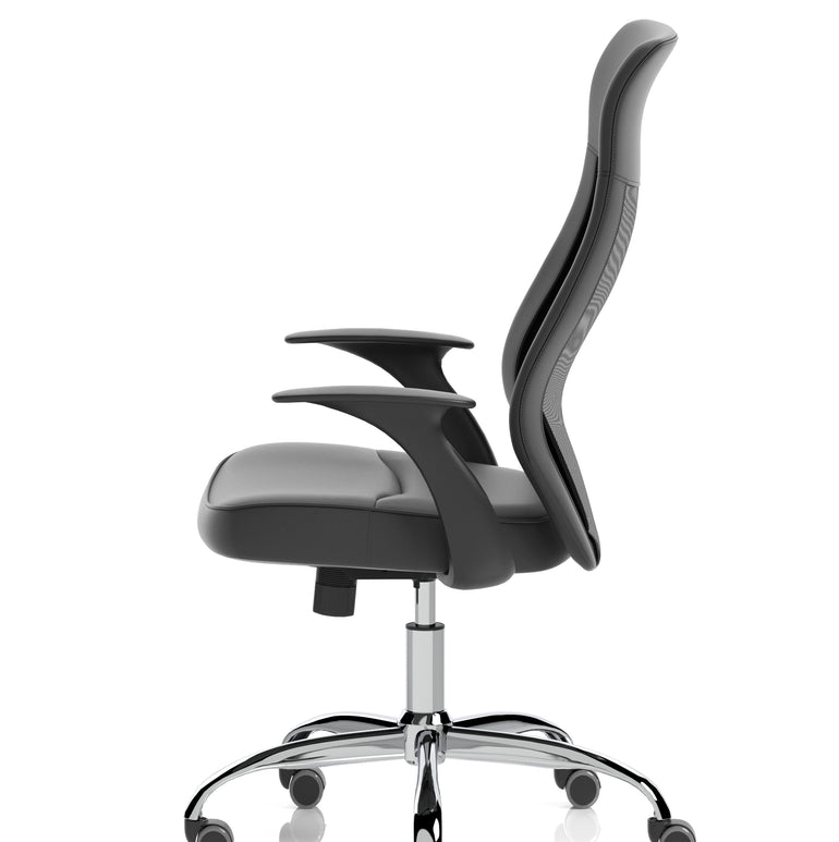 Baye High Mesh Back Task Operator Black Leather Office Chair with Arms