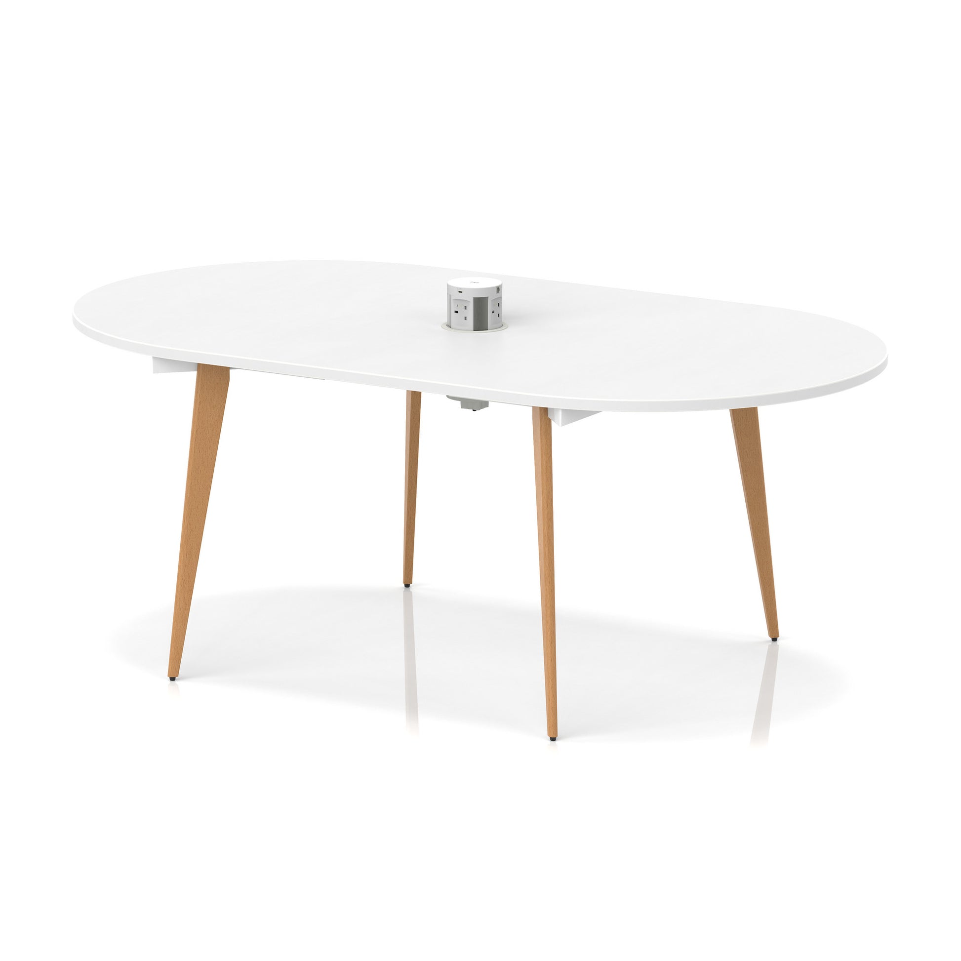 Oslo Volta Oval Boardroom Table With Pop-up Power Module With Wooden Splayed Leg