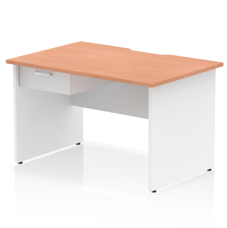 Impulse Scalloped Edge Panel End Straight Desk With Single One Drawer Fixed Pedestal