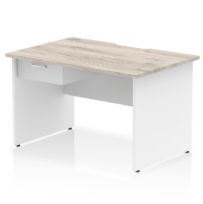 Impulse Scalloped Edge Panel End Straight Desk With Single One Drawer Fixed Pedestal