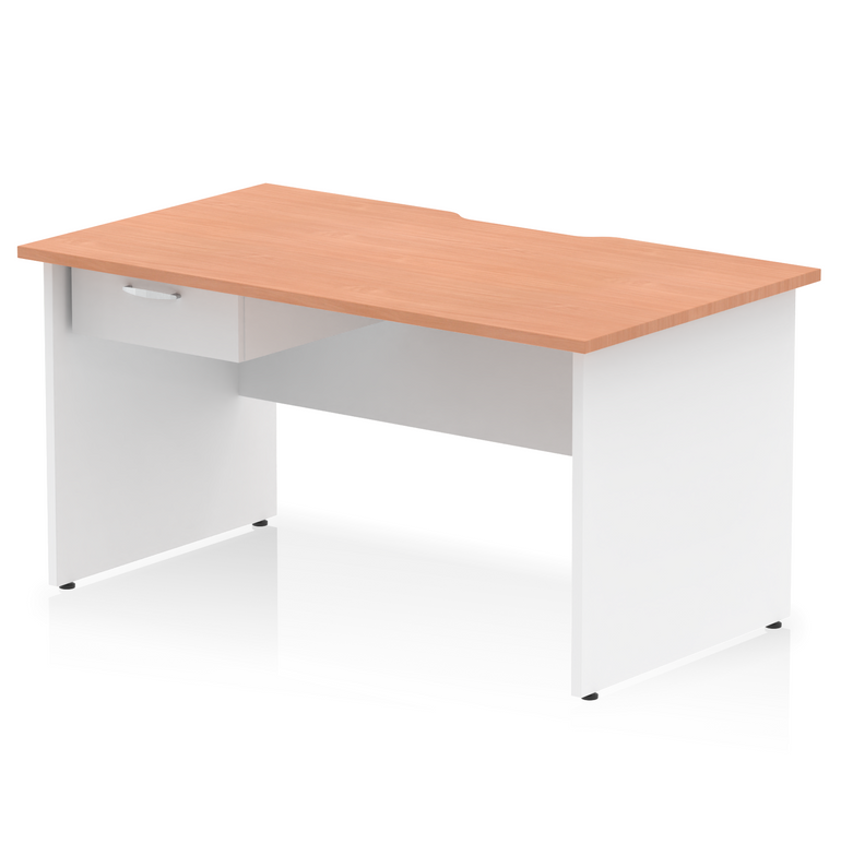 Impulse Scalloped Edge Panel End Straight Desk With Single One Drawer Fixed Pedestal