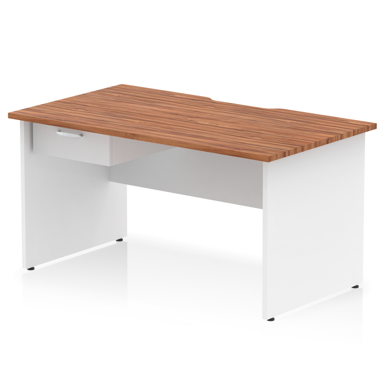 Impulse Scalloped Edge Panel End Straight Desk With Single One Drawer Fixed Pedestal