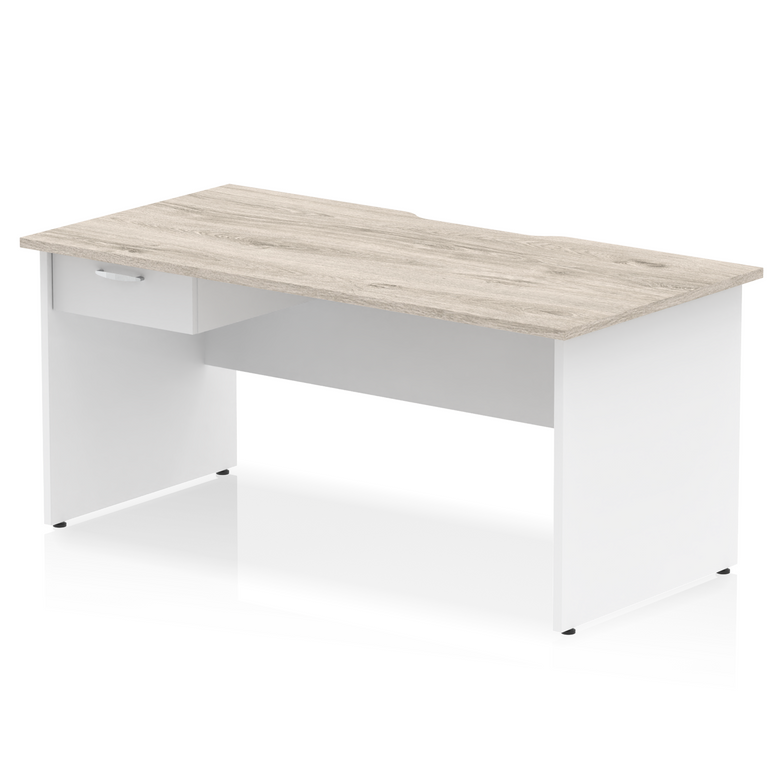 Impulse Scalloped Edge Panel End Straight Desk With Single One Drawer Fixed Pedestal