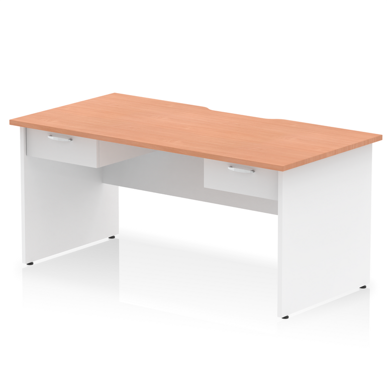 Impulse Scalloped Edge Panel End Straight Desk With Two One Drawer Fixed Pedestals