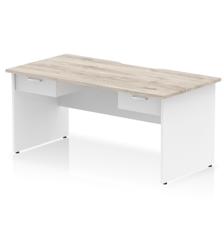 Impulse Scalloped Edge Panel End Straight Desk With Two One Drawer Fixed Pedestals