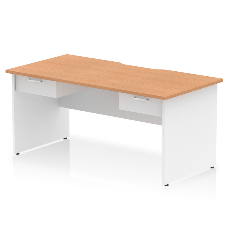 Impulse Scalloped Edge Panel End Straight Desk With Two One Drawer Fixed Pedestals
