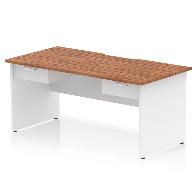 Impulse Scalloped Edge Panel End Straight Desk With Two One Drawer Fixed Pedestals
