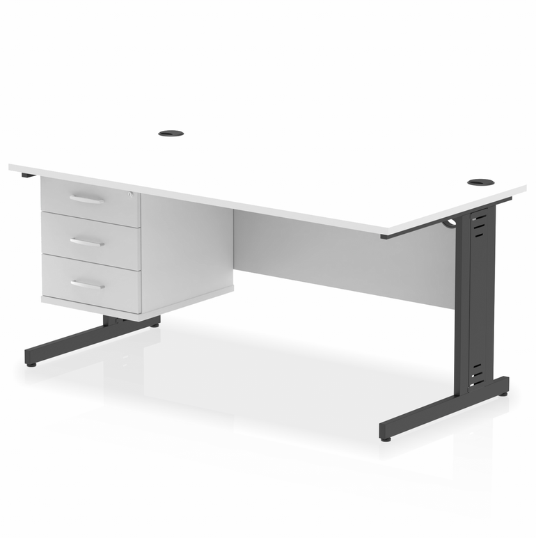 Impulse 1600mm Cable Managed Straight Desk With Single Fixed Pedestal