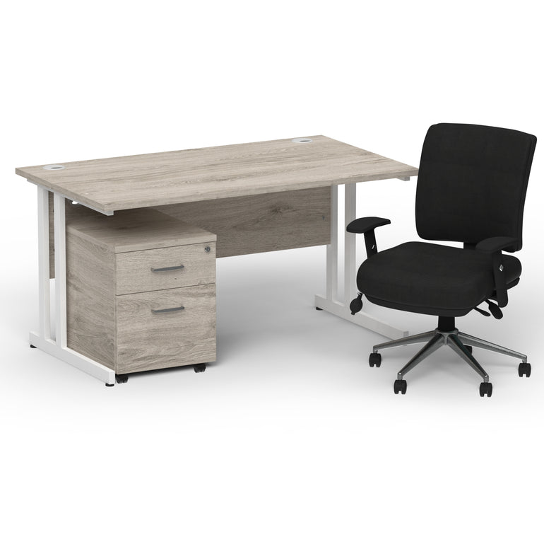 Impulse 1400mm Cantilever Straight Desk With Mobile Pedestal and Chiro Medium Back Black Operator Chair