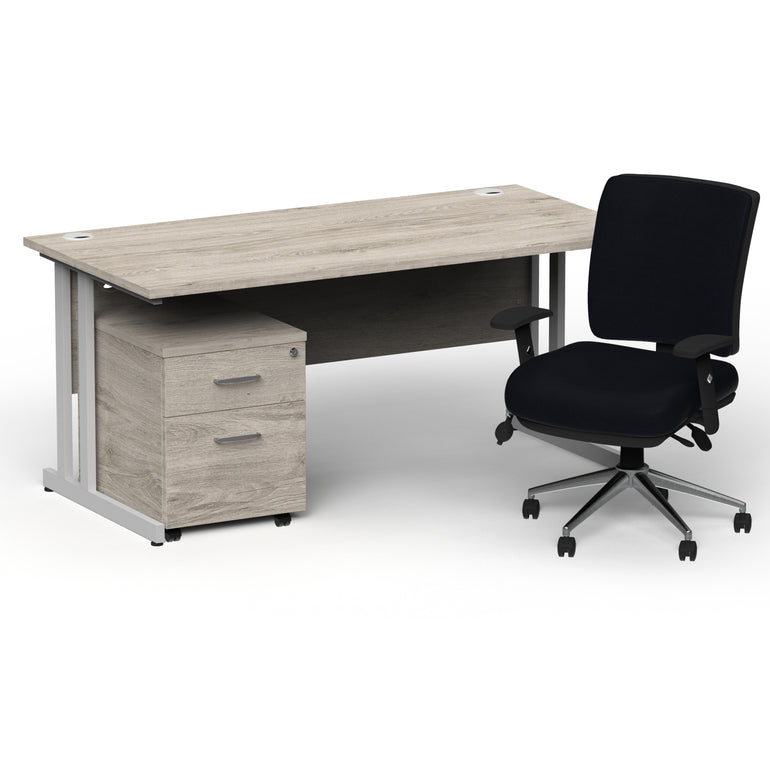 Impulse 1800mm Cantilever Straight Desk With Mobile Pedestal and Chiro Medium Back Black Operator Chair