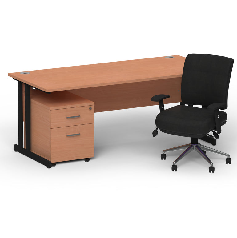 Impulse 1800mm Cantilever Straight Desk With Mobile Pedestal and Chiro Medium Back Black Operator Chair