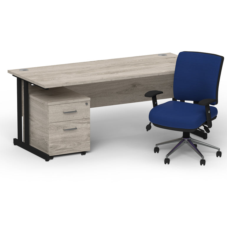 Impulse 1800mm Cantilever Straight Desk With Mobile Pedestal and Chiro Medium Back Blue Operator Chair