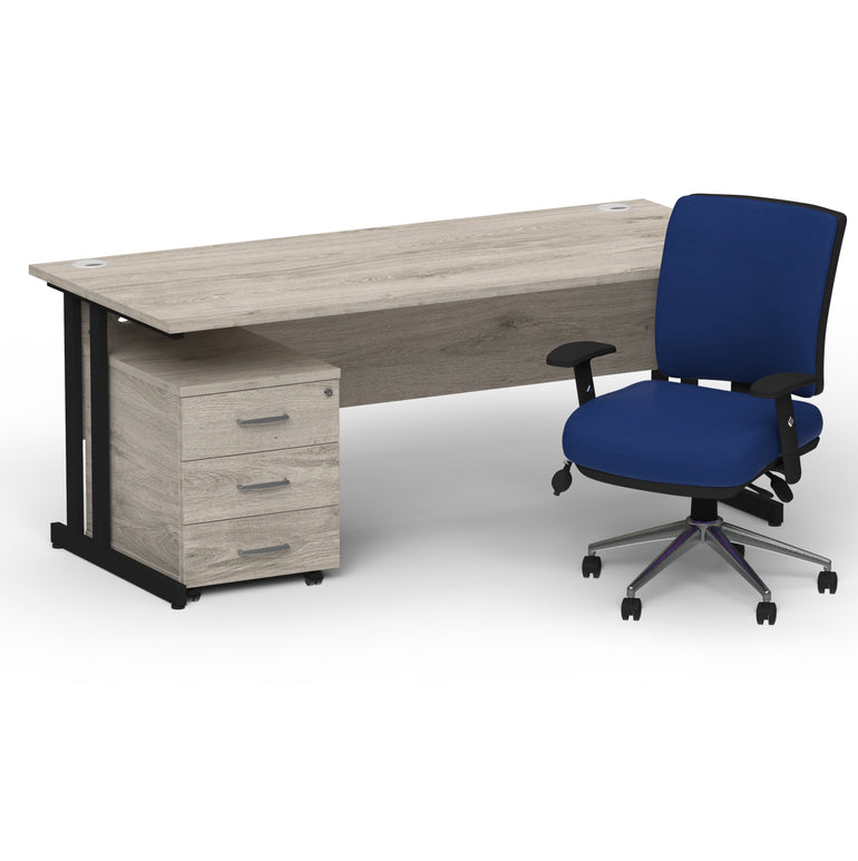 Impulse 1800mm Cantilever Straight Desk With Mobile Pedestal and Chiro Medium Back Blue Operator Chair