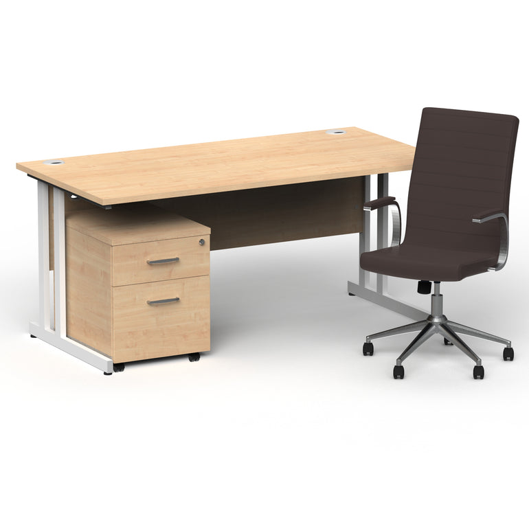 Impulse 1600mm Cantilever Straight Desk With Mobile Pedestal and Ezra Brown Executive Chair