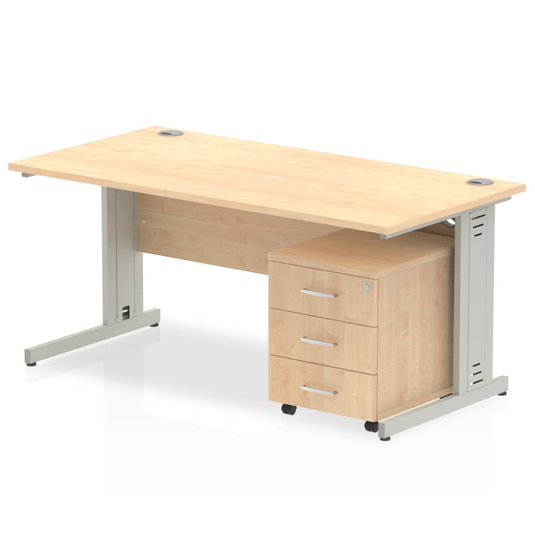 Impulse 1200mm Cable Managed Straight Desk With Mobile Pedestal