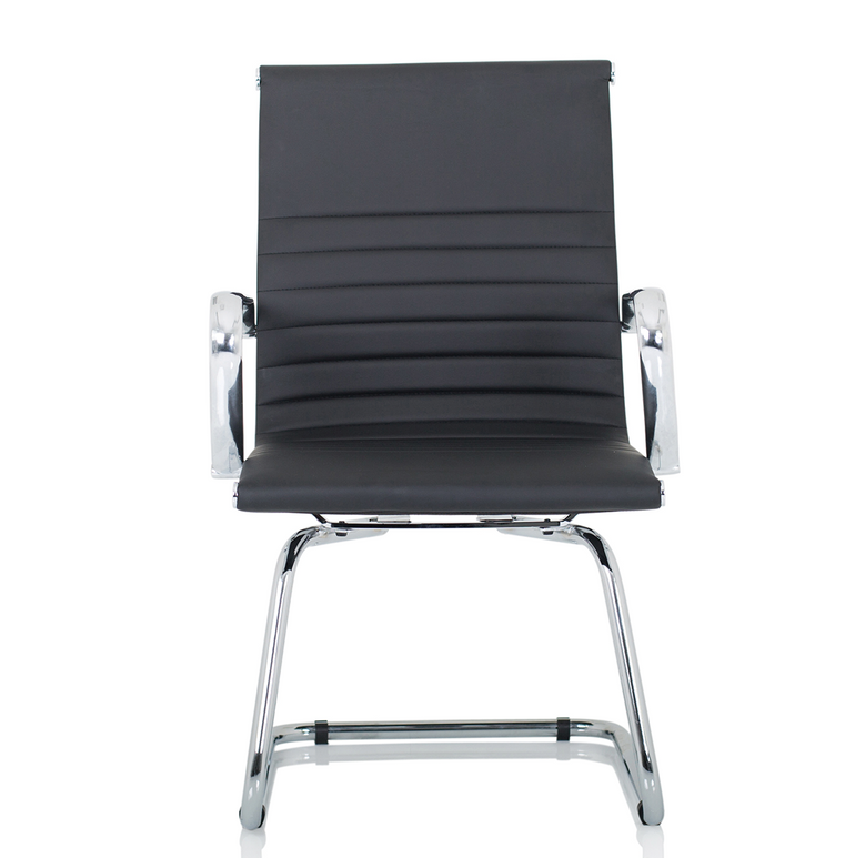 Nola Black Leather Cantilever Visitor Chair with Arms